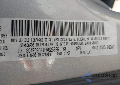 2017 Dodge Grand Caravan Sxt z USA, uszkodzony, nr VIN 2C4RDGCG1HR625036